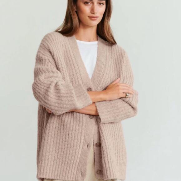 NWT Jenni Kayne (M) Oversized Taupe/Tan Wool Blend Cocoon Knit Cardigan $345 - Picture 1 of 12